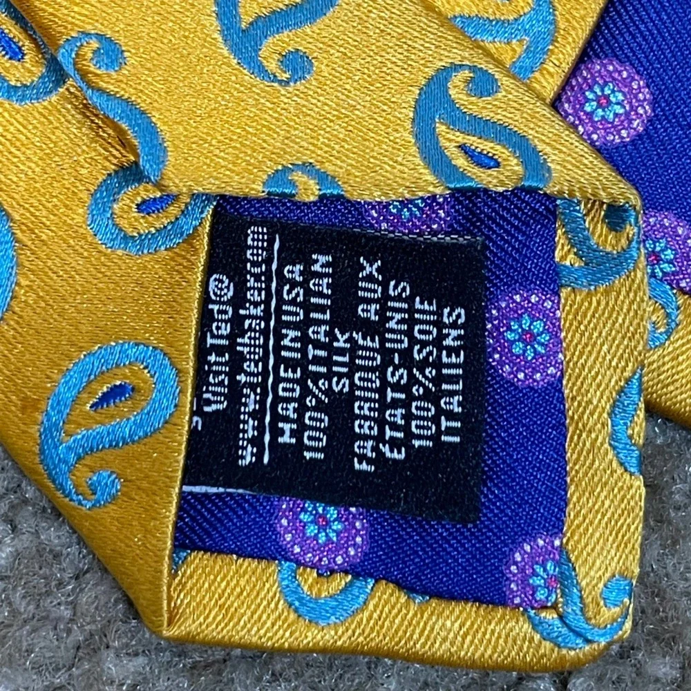 Ted Baker London Silk Tie Mens Yellow Blue Paisley Maximalist Made‎ in USA 61